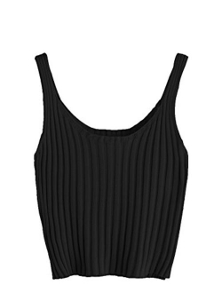 Women's Ribbed Knit Crop Tank Top Spaghetti Strap Camisole Vest Tops