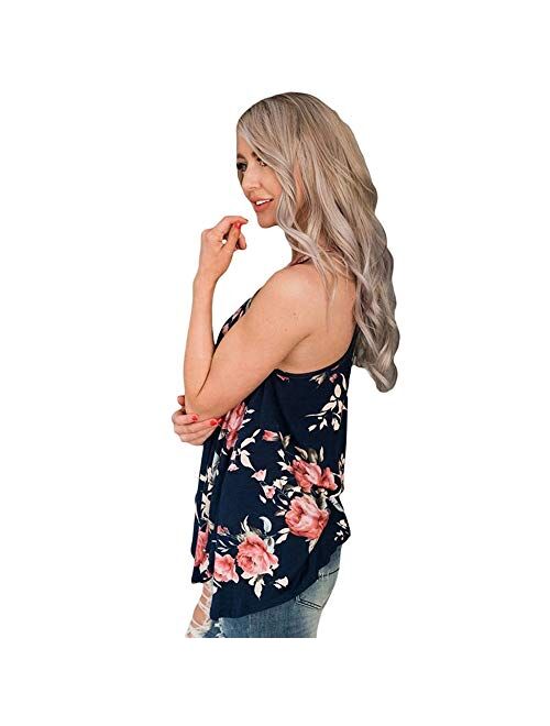 DDSOL Women Casual Tank Top Floral Cami Tee Shirts Flowy Halter Tunic Blouse