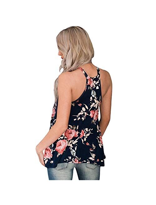 DDSOL Women Casual Tank Top Floral Cami Tee Shirts Flowy Halter Tunic Blouse