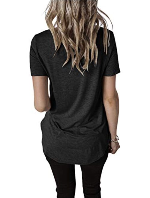 Hilltichu Womens Criss Cross Summer Tops Casual Short Sleeve Shirt V-Neck Tees