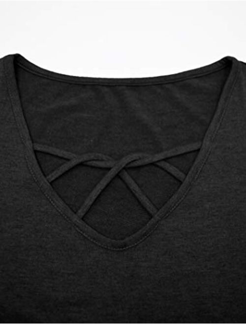 Hilltichu Womens Criss Cross Summer Tops Casual Short Sleeve Shirt V-Neck Tees