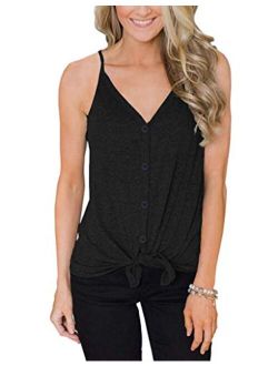 IVVIC Button Down V Neck Tank Tops for Women Summer Strappy Camisole Casual Sleeveless Shirts