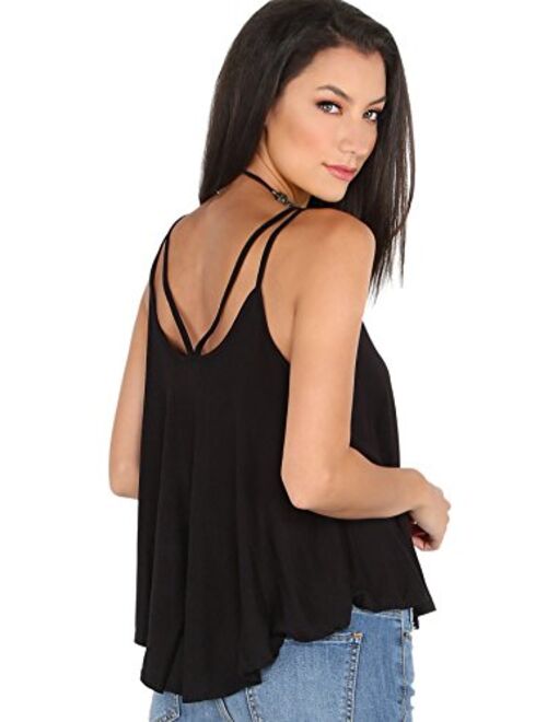 MakeMeChic Women's Flowy V Neck Strappy Tank Tops Loose Cami Top