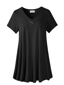 LARACE Women's Plus Size Tunic Tops Short Sleeve V Neck Blouses Basic T Shirt