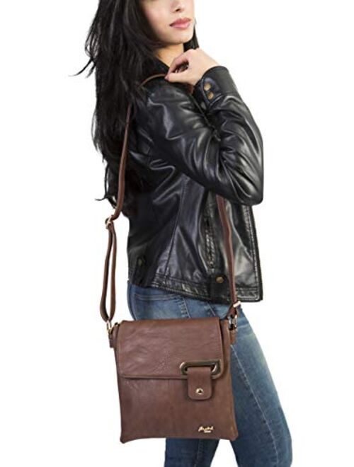 Womens Small Crossbody Shoulder Bag - Multiple Slip and Zip Pockets Handbag
