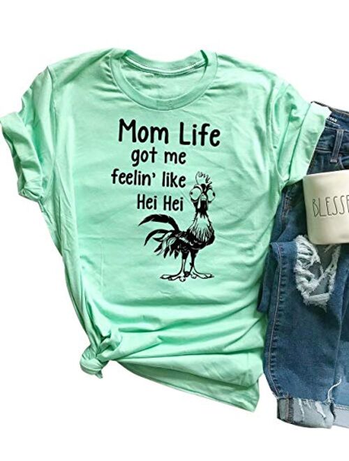 Mom Life Shirts for Women Mom Life Got Me Feelin Like HEI HEI Short Sleeve T-Shirt Themed Party Casual Top