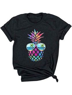 Kauilry Womens Pineapple Printed T Shirt Casual Summer Casual Short Sleeve Graphic Tees Tops Blouse