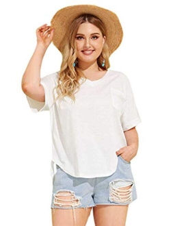 Women's Solid V Neck Short Sleeve Casual Tee Shirt Top
