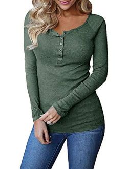 Remikstyt Womens Long Sleeve Henley Shirts Slim Tights Casual High Elasticity Tunic