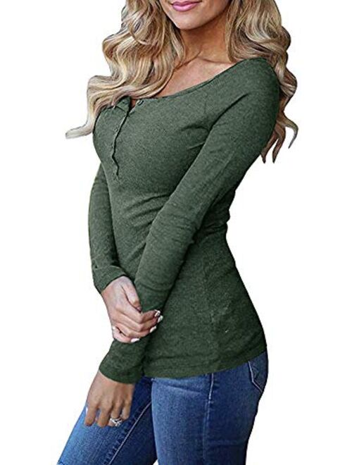 Remikstyt Womens Long Sleeve Henley Shirts Slim Tights Casual High Elasticity Tunic