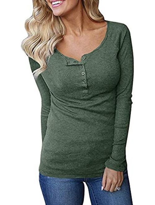 Remikstyt Womens Long Sleeve Henley Shirts Slim Tights Casual High Elasticity Tunic