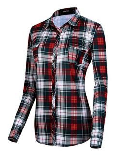 Women's Classic Plaid Shirt Button Down Long Sleeve Blouse