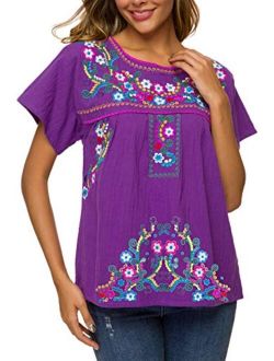 YZXDORWJ Women's Embroidered Mexican Peasant Blouse Mexico Summer Shirt Short Sleeve