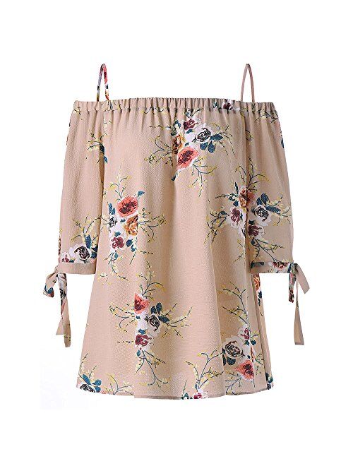 ZAFUL Women Plus Size Floral Classic Straps Cold Shoulder Regular Sleeve Blouse Shirt Top
