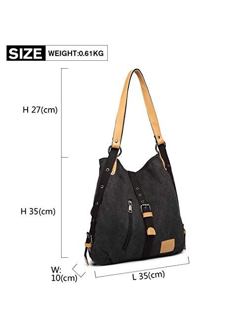 Kono Canvas Purse Handbag for Women Girls Shoulder Tote Bag Convertible Backpack 3 in 1 Daypack Sackpack School Bag