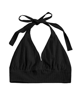 Women's Deep V Neck Halter Crop Cami Top Sleeveless Vest