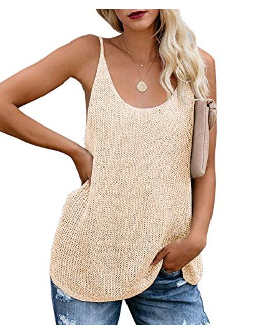 Women Oversize Scoop Neck Tank Tops Causal Sleeveless Knit Shirts Tunic Camis Loose Fashion Summer Sweater Vest Blouses