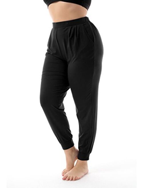 ZERDOCEAN Women's Plus Size Casual Stretchy Relaxed Long Lounge Pants with 2 Pockets