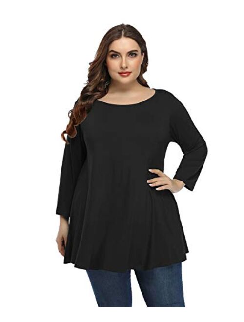 BELAROI Women Plus Size 3/4 Sleeve Comfy Tunic Tops Loose T-Shirt