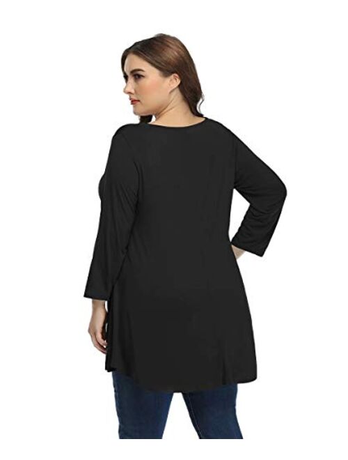BELAROI Women Plus Size 3/4 Sleeve Comfy Tunic Tops Loose T-Shirt