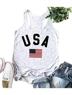 Umsuhu American Flag Graphic Tank Tops Tee Shirts Women 4th of July Patriotic Tank Tops Shirts Racerback