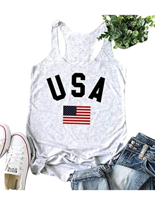 Umsuhu American Flag Graphic Tank Tops Tee Shirts Women 4th of July Patriotic Tank Tops Shirts Racerback