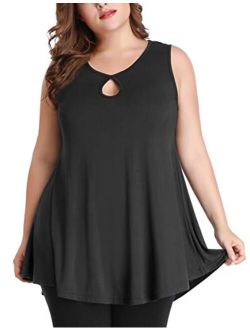 MONNURO Women's Plus Size Sleeveless Keyhole Summer Sexy Shirts Casual Loose Flowy Swing Tunic Tank Tops