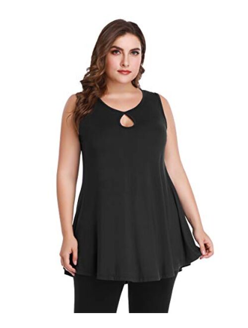 MONNURO Women's Plus Size Sleeveless Keyhole Summer Sexy Shirts Casual Loose Flowy Swing Tunic Tank Tops