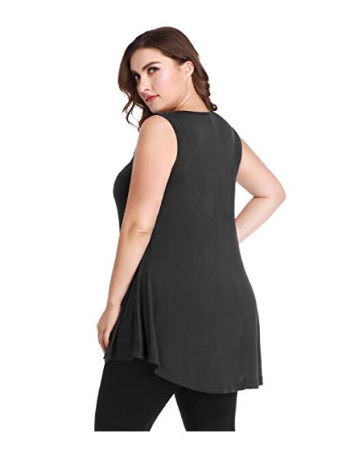MONNURO Women's Plus Size Sleeveless Keyhole Summer Sexy Shirts Casual Loose Flowy Swing Tunic Tank Tops