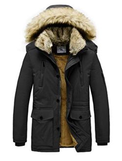 JYG Men's Winter Thicken Coat Faux Fur Lined Jacket with Removable Hood