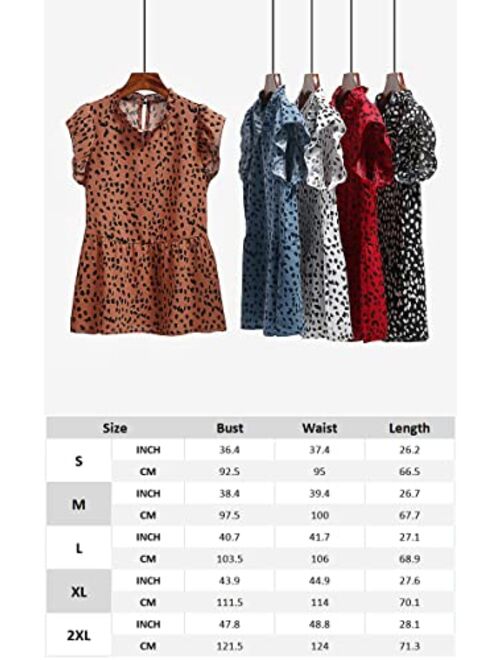 Angashion Women's Tops Casual Floral Print Cap Sleeve Ruffle Neck Loose Babydoll Shirt Blouse Tunic Top