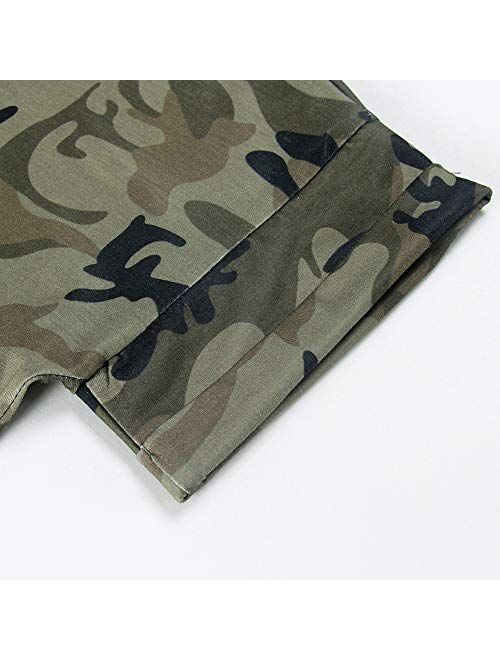 Smile Fish Women Camouflage Print V-Neck Casual Plain Lounge T-Shirt Basic Short Sleeve Tops