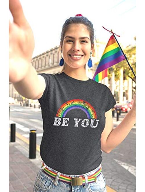 Pride Shirt Women Rainbow Graphic Tees Funny Be You Letter Print T Shirt LGBT Equality Shirts Casual Short Sleeve Tops