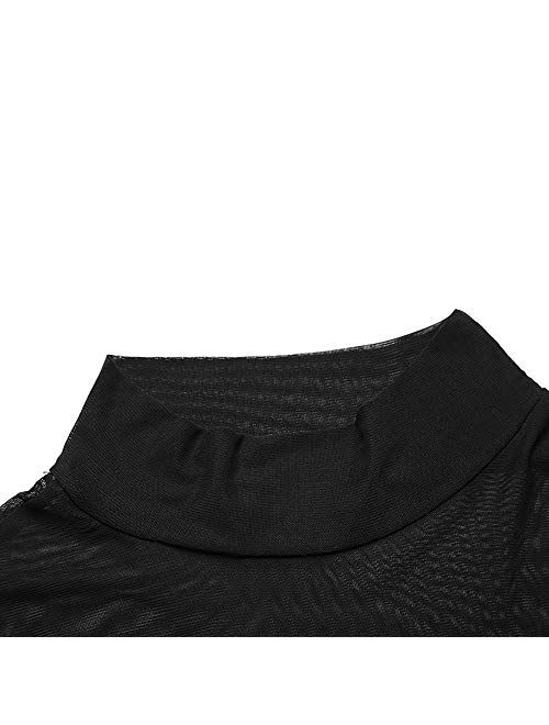 Women's Short Sleeve/Long Sleeve Bodycon Clubwear Sheer Pure Mesh Tops T Shirts