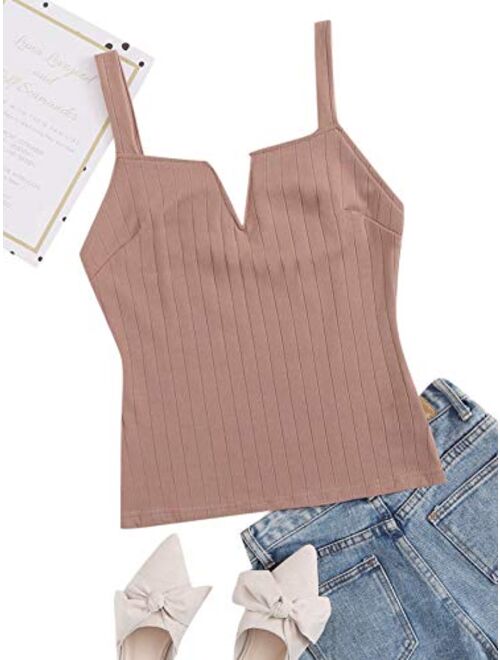 SheIn Women's V Notch Sleeveless Ribbed Knit Basic Cami Top