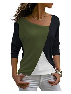 Sarin Mathews Womens Shirts Casual Tee Shirts Long Sleeve Patchwork Color Block Loose Fits Tunic Tops Blouses