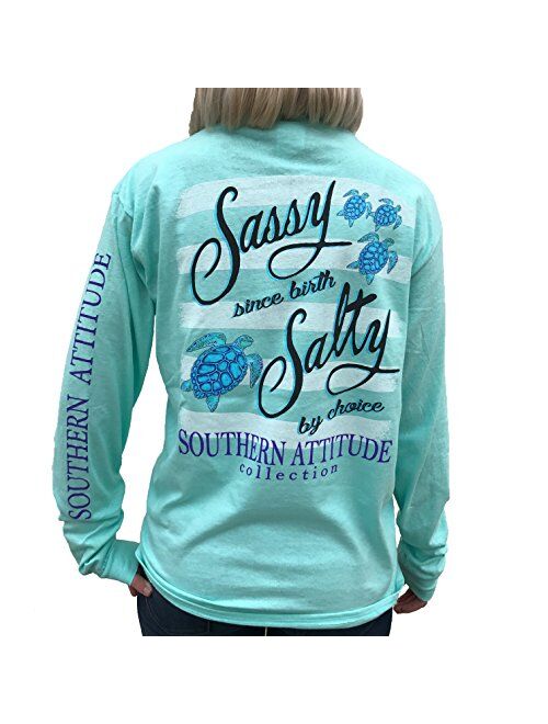 Salty Crew Southern Attitude Salty by Choice Sea Turtles Sea Foam Green Long Sleeve Women's Shirt