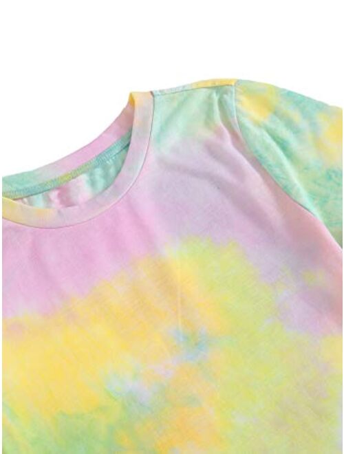 SweatyRocks Women's Tie Dye T-Shirt Rolled Short Sleeve Crop Tops