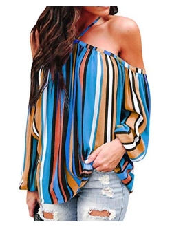 YOINS Cold Shoulder Long Sleeves Tops for Women Sexy V Neck Lace-up Chiffon Casual Loose T Shirts