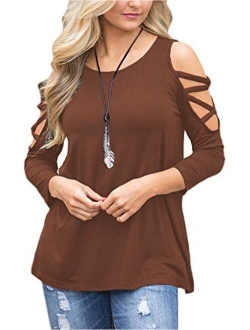LUOUSE Women's Hollowed Out Shoulder 3/4 Long Sleeve Casual Tunic Blouse Loose T-Shirts Tops