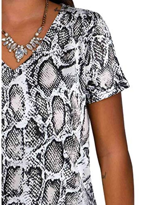 Adreamly Women's V Neck Short Sleeve Animal Print Summer Tops Basic T Shirts