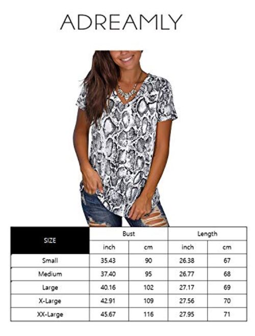 Adreamly Women's V Neck Short Sleeve Animal Print Summer Tops Basic T Shirts