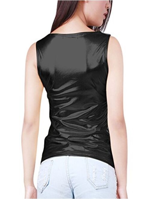 Allegra K Women's U Neck Stretchy Slim Fit Shiny Sparkly Metallic Tank Top