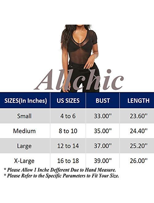 Allchic Womens Short Sleeve Sheer Mesh Tops Sexy See Through Tee Blouse Clubwears