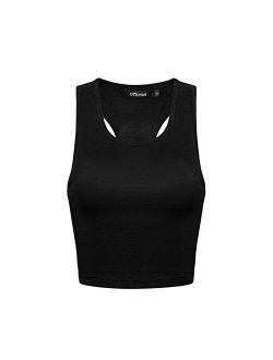 OThread & Co. Women's Basic Crop Tops Stretchy Casual Scoop Neck Racerback Sports Crop Tank Top