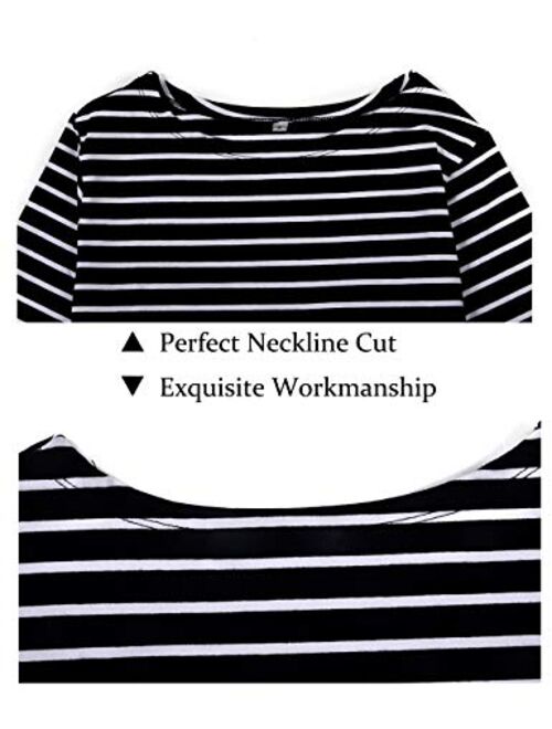 Women's Long Sleeve Striped T-Shirt Tee Shirt Tops Slim Fit Blouses