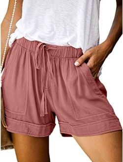 Govc Womens Drawstring Elastic Waist Casual Summer Loose Beach Shorts with Pockets