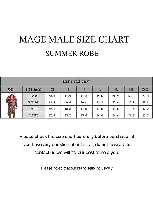 MAGE MALE Men's Summer Luxurious Kimono Soft Satin Robe with Shorts Nightgown Long Sleeve Pajamas Printed Bathrobes