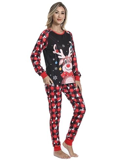 YIJIU Christmas Pajamas Cute Deer Print Long Sleeve Totem PJS Set