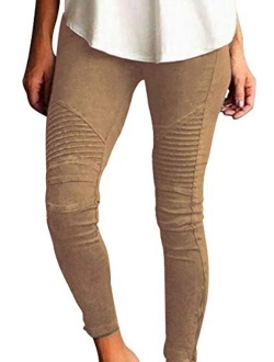 LINGMIN Women's Casaul Stretchy Pull-on Waist Skinny Solid Color Slim Leg Leggings Pants